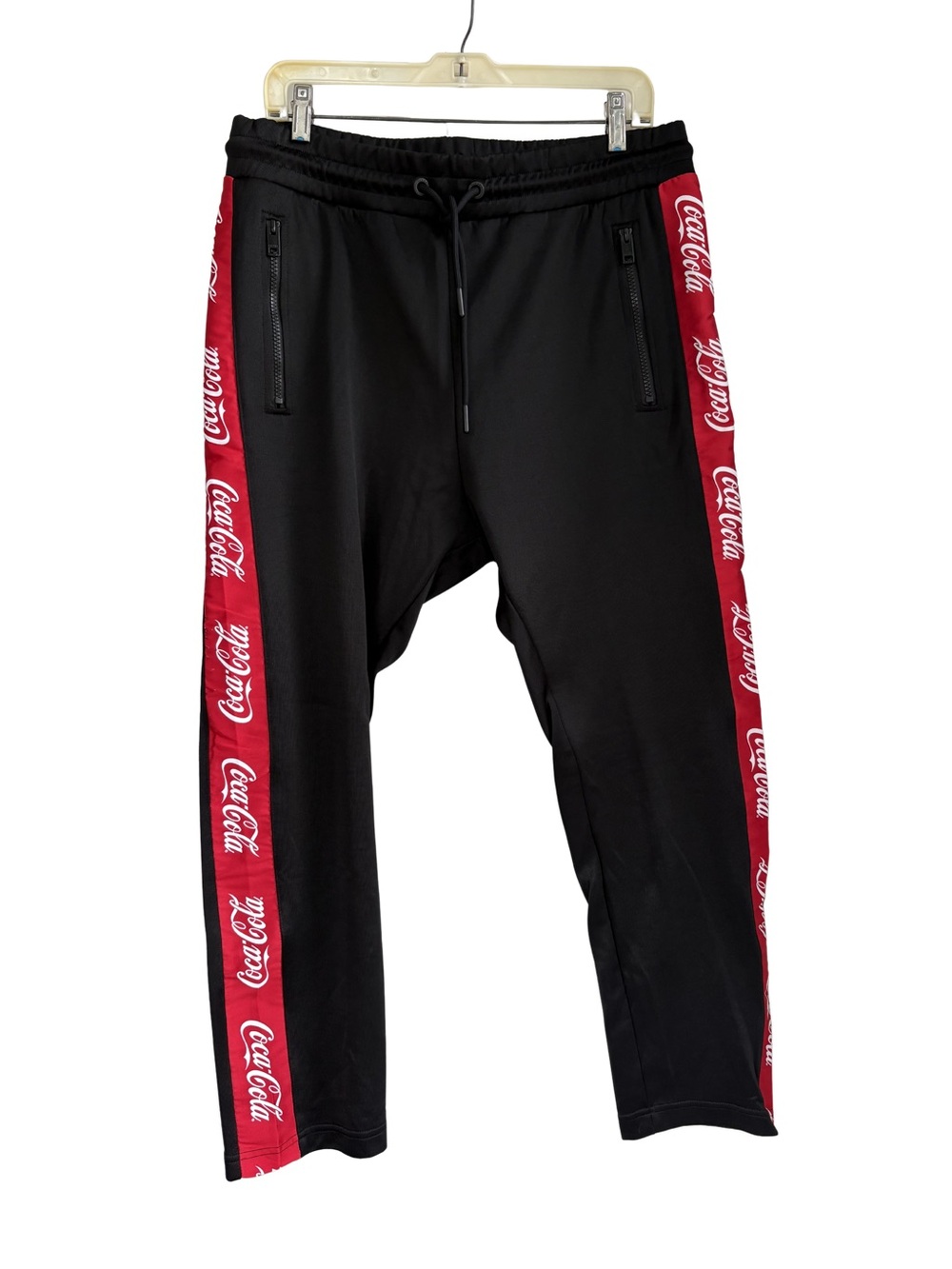 Diesel x Coca-Cola Capsule Black Track Pants with Red Logo Stripe, Size Large